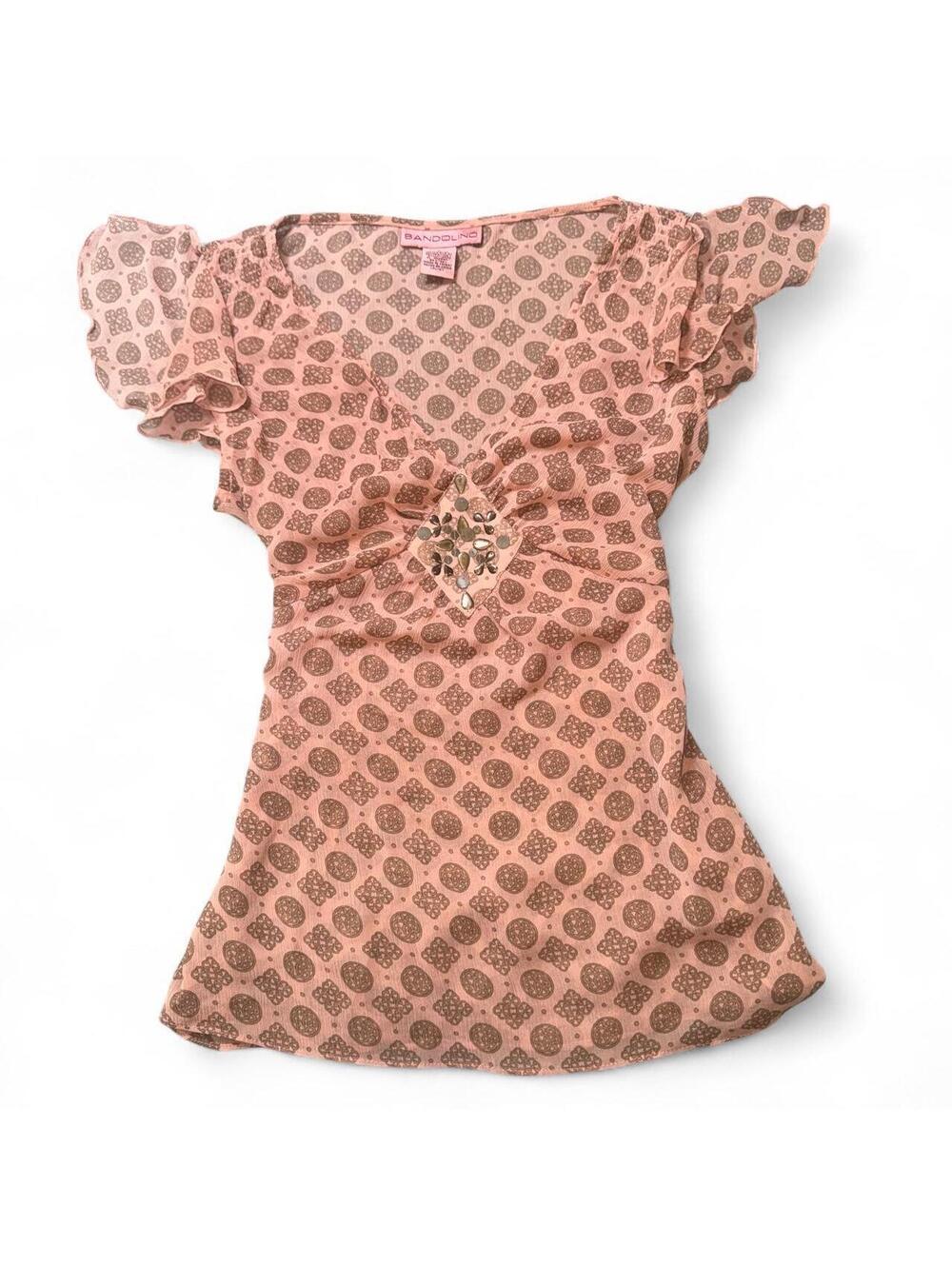 Vintage Bandolino Sheer Embellished Flutter Sleeve Top